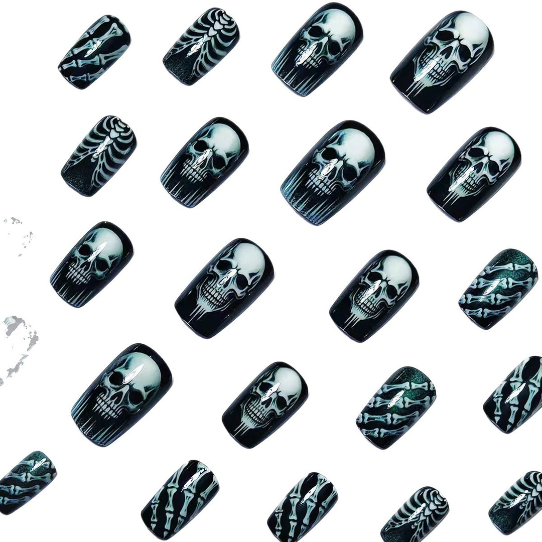 Creative artificial nails in spooky skull design Kalsten