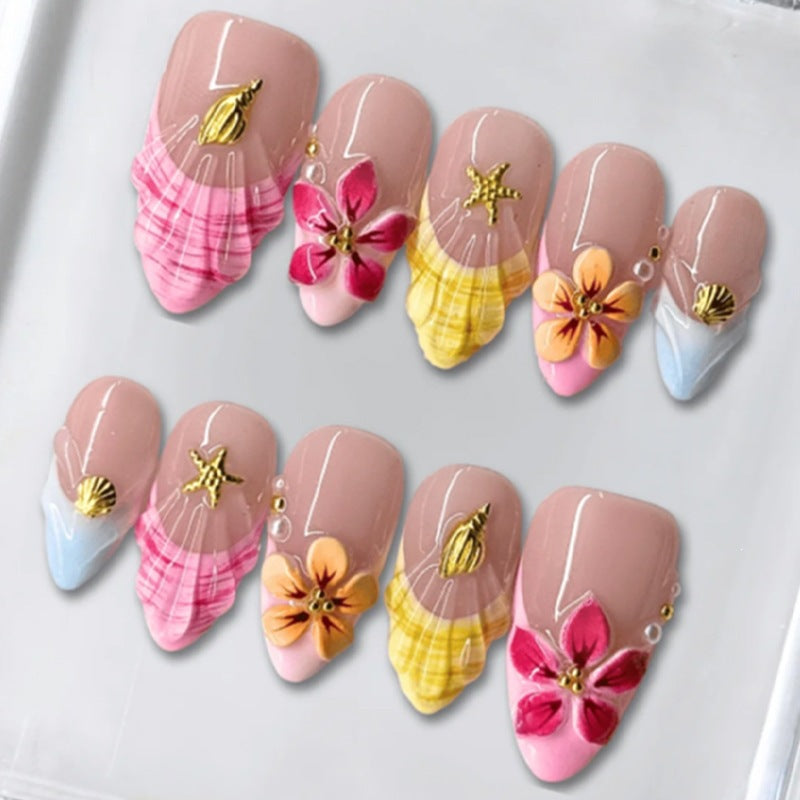 Artificial nail set with floral patterns and sparkling accents Kalsten