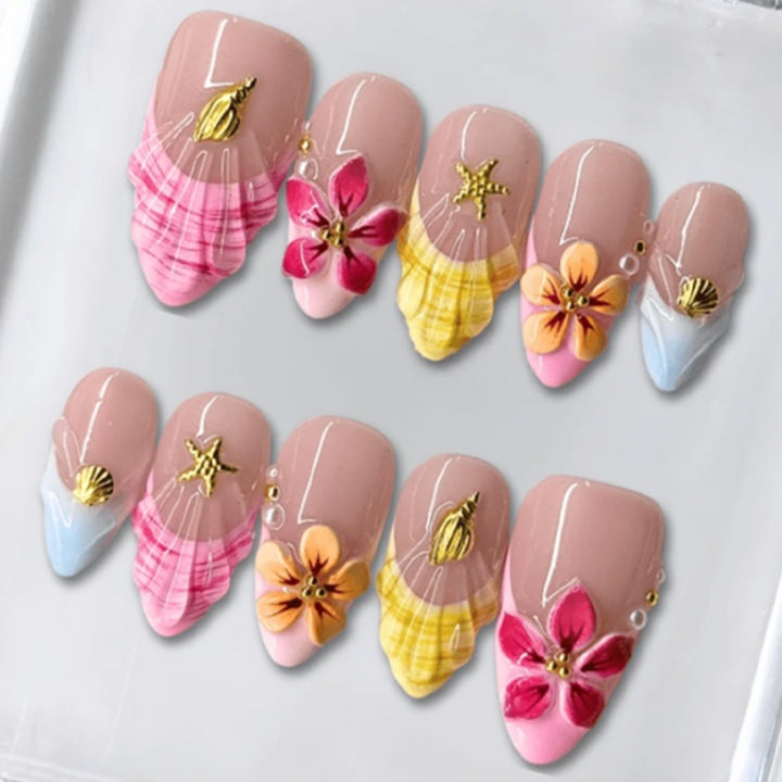 Artificial nail set with floral patterns and sparkling accents Kalsten