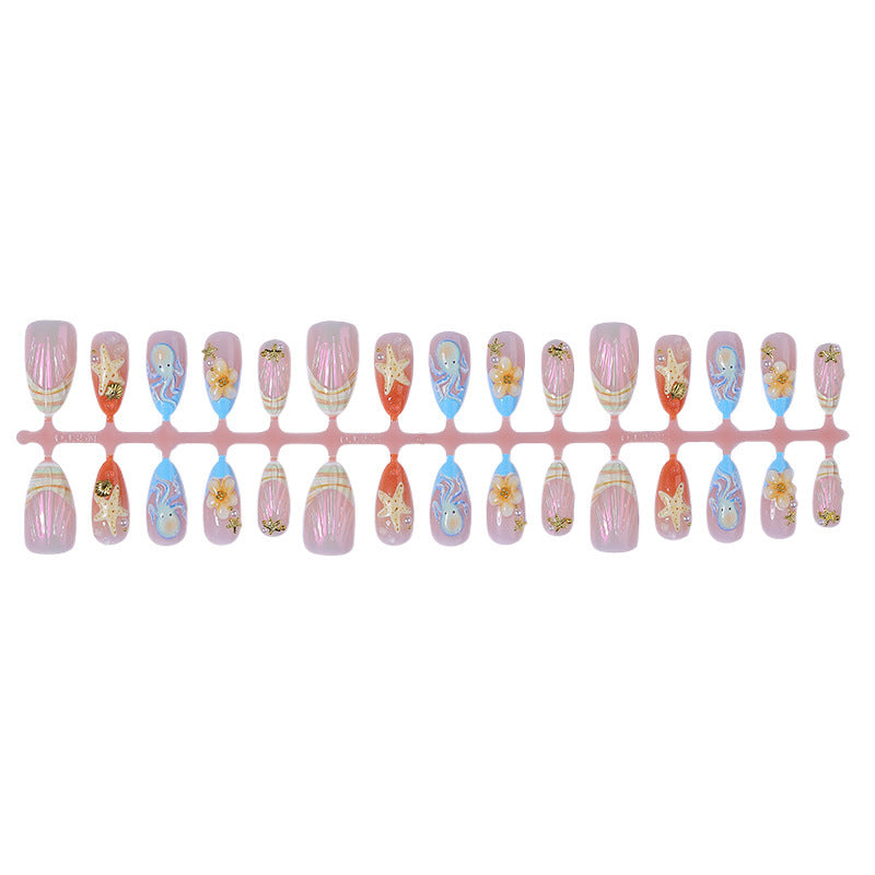 Festive artificial nail set with maritime and floral designs Kalsten