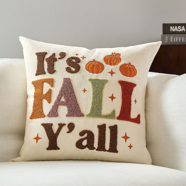 Embroidered Autumn Pumpkin Velvet Accent Pillow Cover