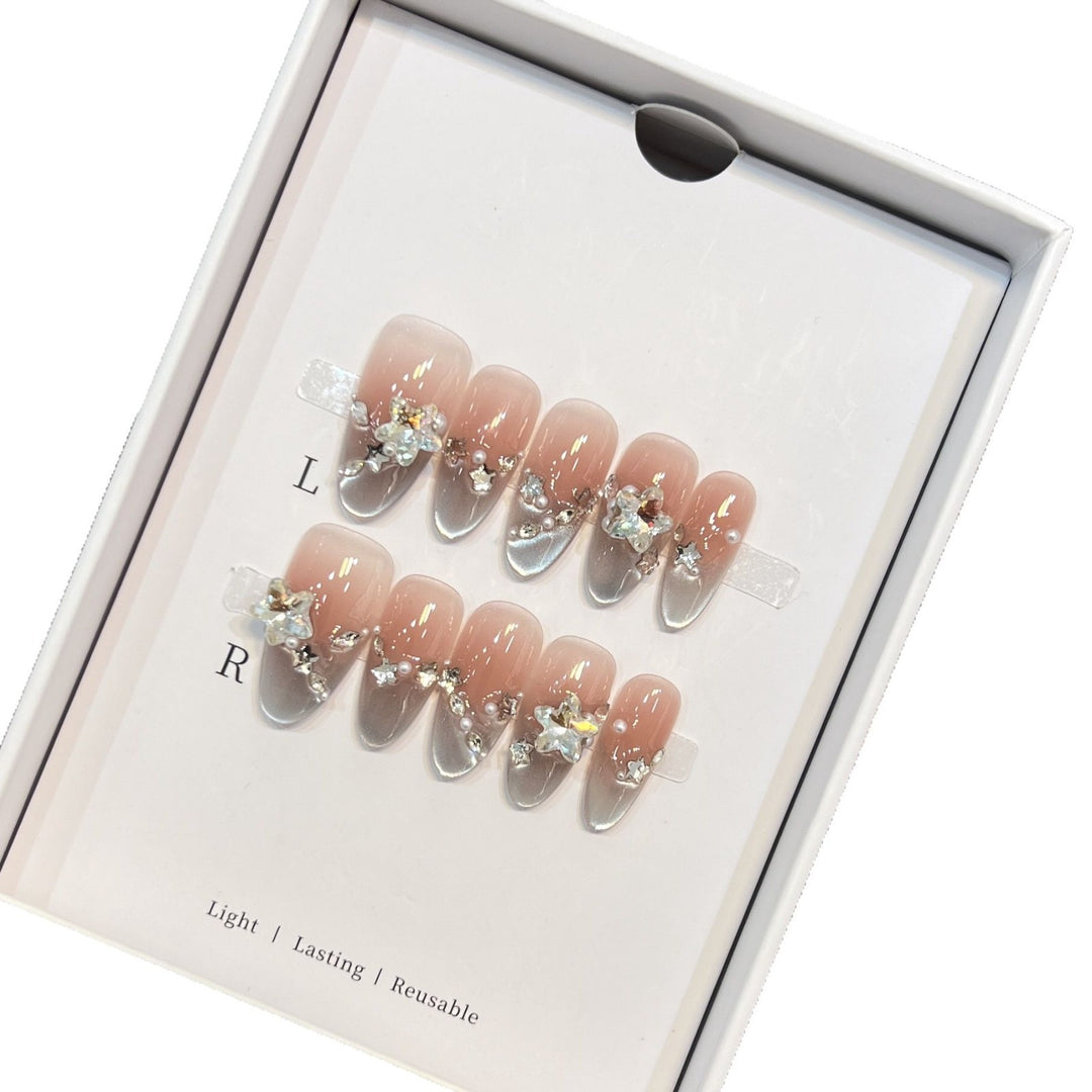 Elegant Press-On Almond Nails with Floral Accents Kalsten