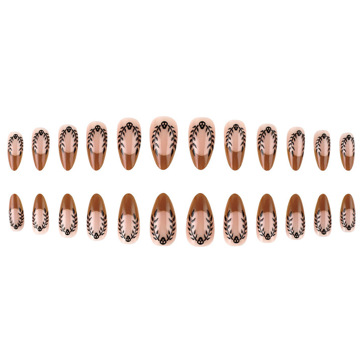 Artistic Press-On Nail Set with Floral and Leaf Patterns Kalsten