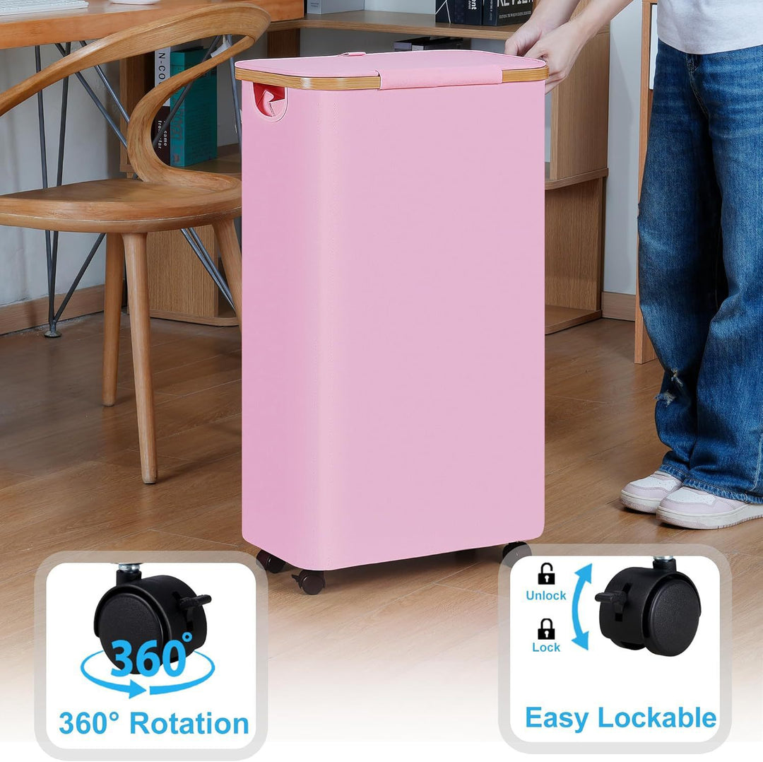 High-quality laundry container with bamboo lid and practical carrying handle Kalsten