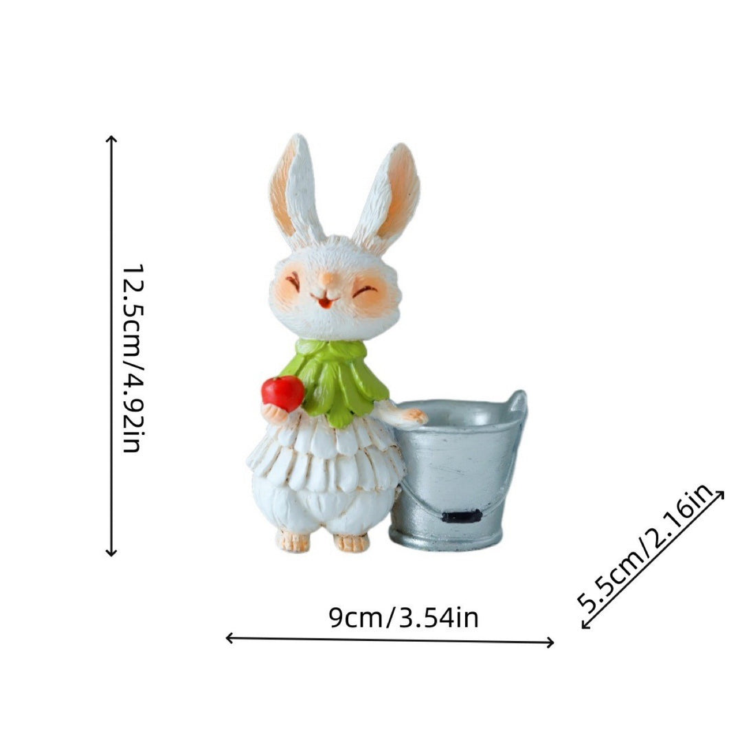 Adorable Rabbit Figurine with Lettuce Planter Kalsten