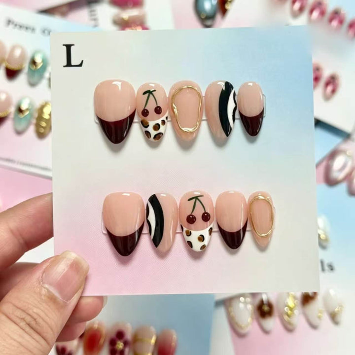 Creative Cherry-Patterned Press-On Nail Set