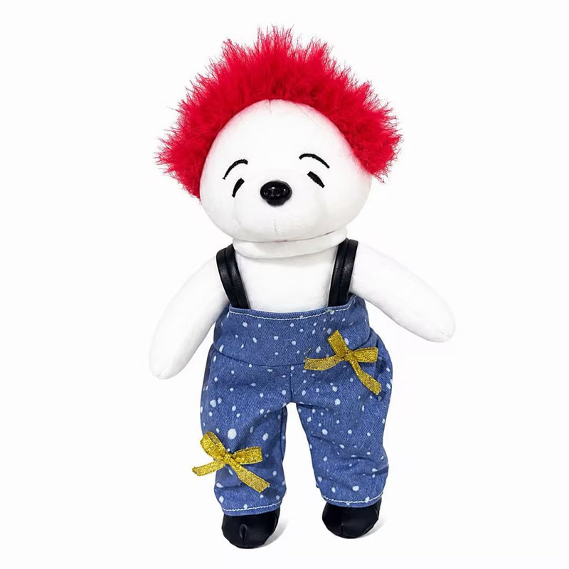 Plush Bear Character Doll with Faux-Fur Mohawk and Suspender Overalls Kalsten