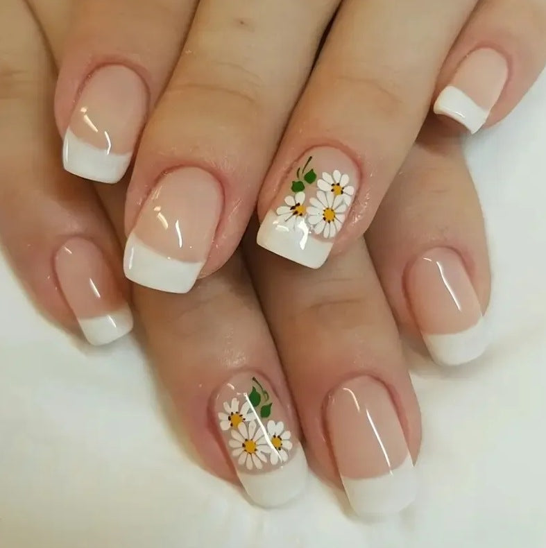 Floral French Tip Nail Art Enhancements Kalsten