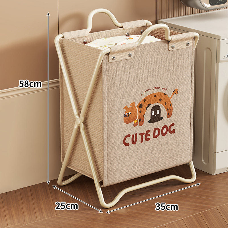Foldable Canvas Laundry Hamper with Playful Puppy Print and Collapsible Metal Stand
