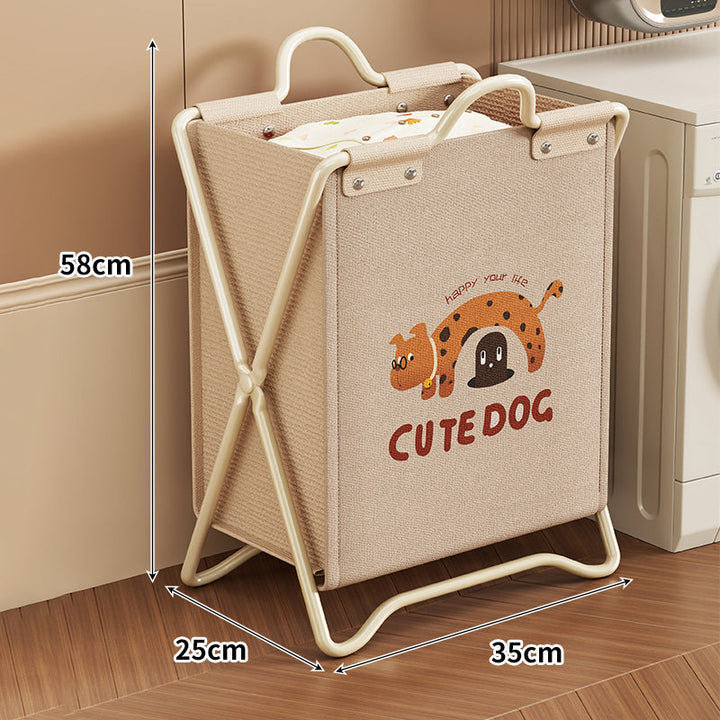 Foldable Canvas Laundry Hamper with Playful Puppy Print and Collapsible Metal Stand