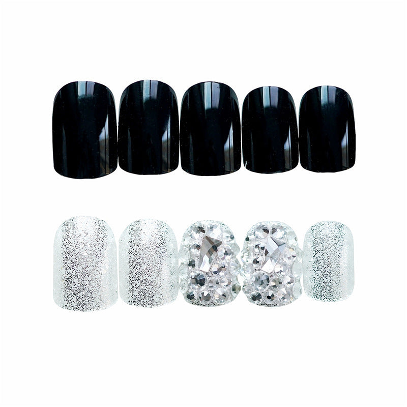Elegant Press-On Nail Art with Gemstone Accents