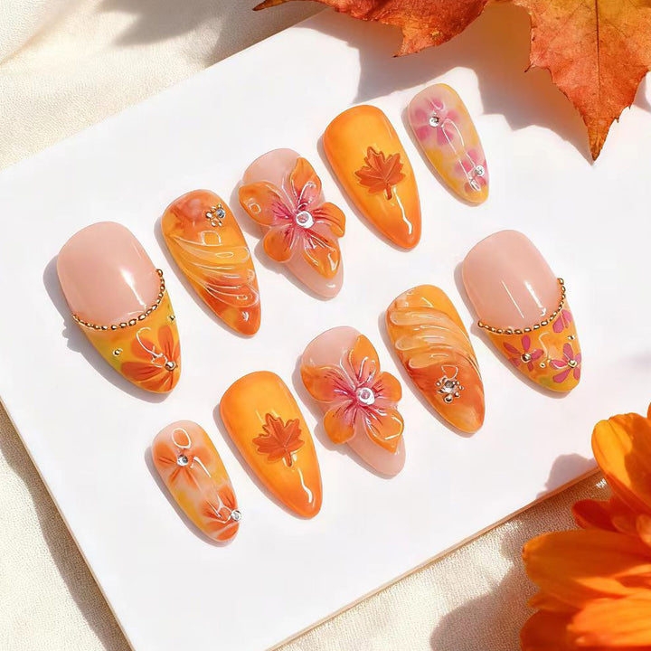 Autumn-Inspired Artistic Press-On Nail Art Kalsten