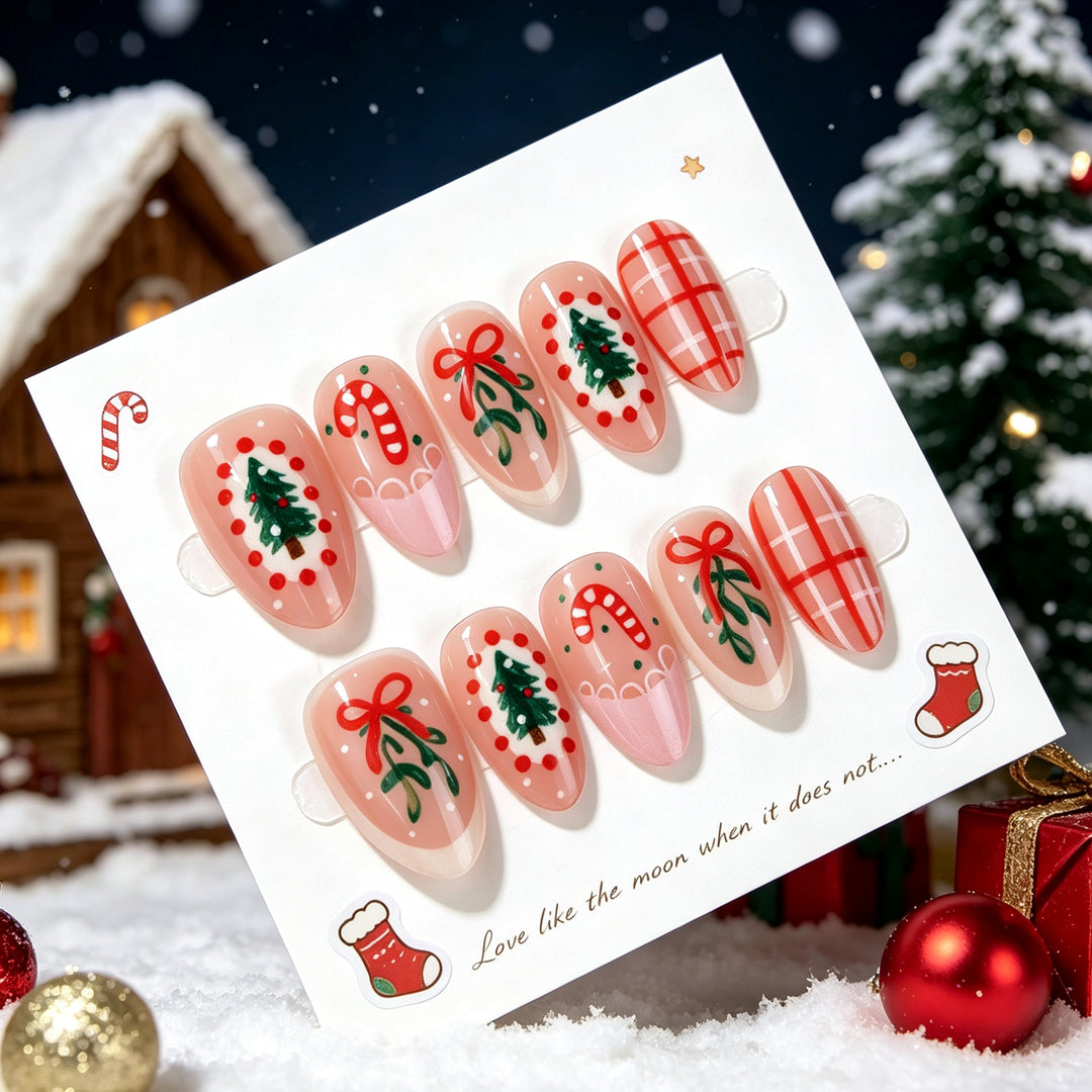 Festive Holiday Press-On Nail Art Kalsten
