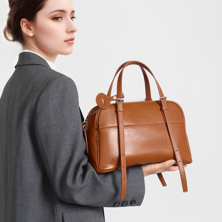 Structured Leatherette Top-Handle Convertible Satchel
