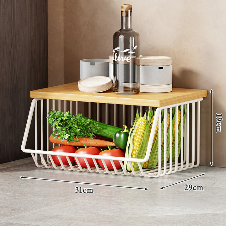 Multi-Tier Rolling Kitchen Pantry Cart with Wood Top and Deep Wire Storage Baskets