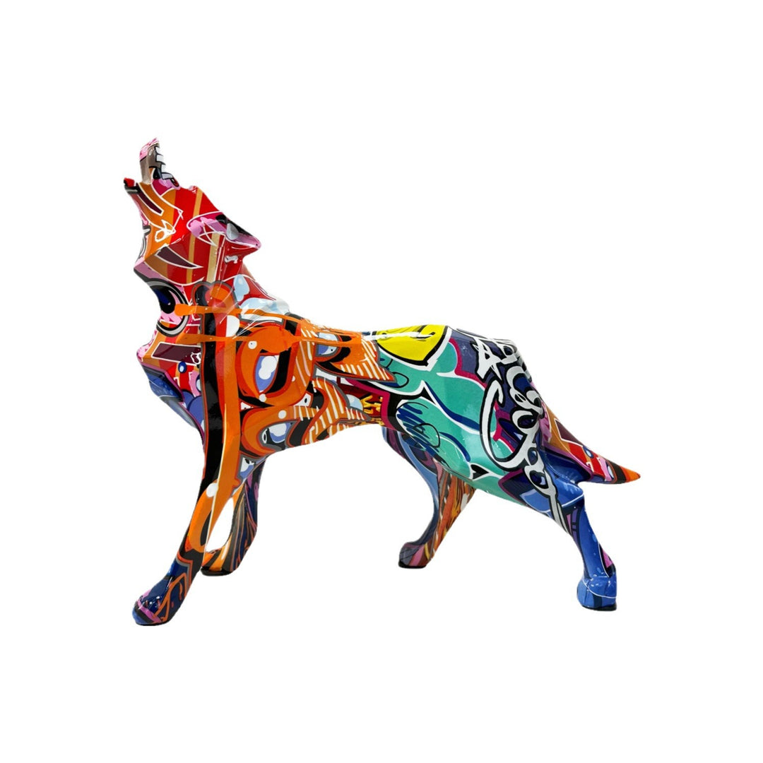 Unique wolf sculpture made of hand-painted resin Kalsten