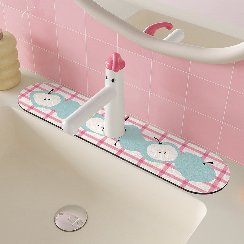Decorative Waterproof Anti-Splash Sink Counter Mat with Adhesive Backing and Cute Apple Illustration
