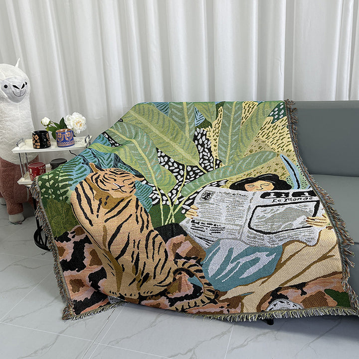 Artistic Tropical-Themed Tapestry Throw Blanket