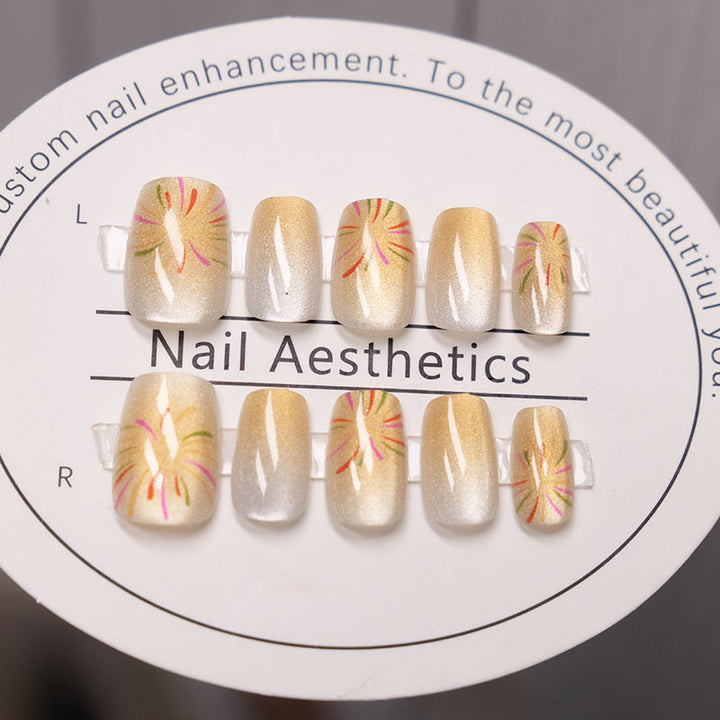 Decorative Press-On Nail Set with Floral Design