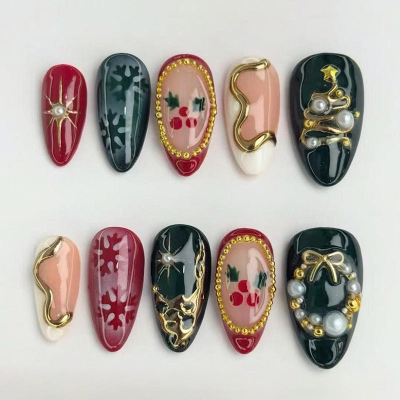 Artificial nail set with elegant Christmas motifs and luxurious embellishments Kalsten