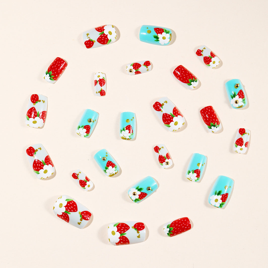 Artistic Strawberry Floral Acrylic Nail Art Extensions Kalsten
