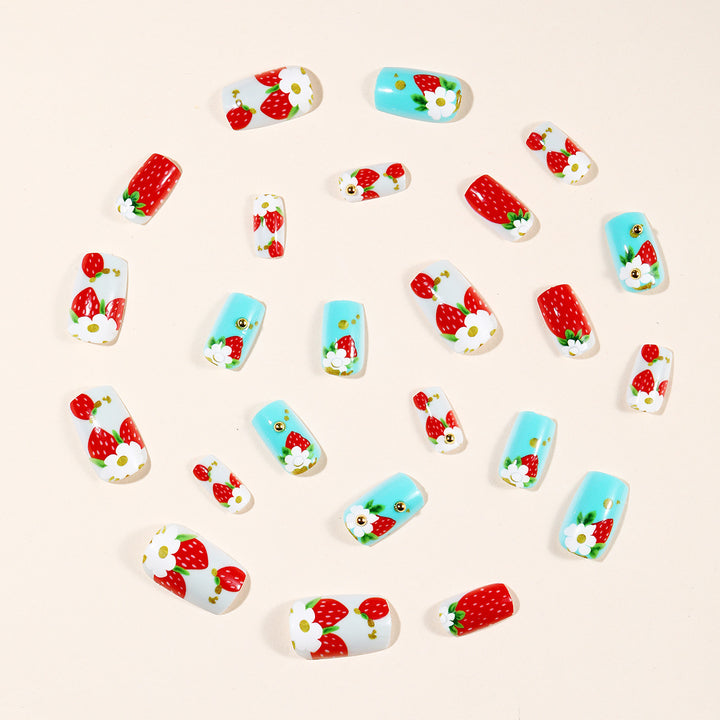 Artistic Strawberry Floral Acrylic Nail Art Extensions Kalsten