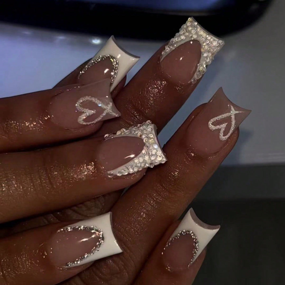 Decorative Rhinestone and Heart Design Press-On Nails Kalsten