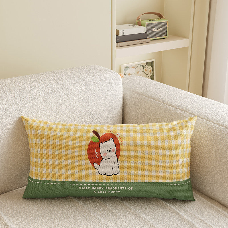 Cartoon Puppy Gingham Square Throw Pillow Cover with Hidden Zipper Linen-Blend Texture