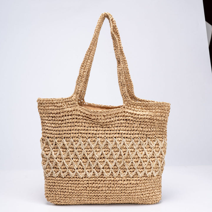 Handmade straw tote bag with decorative pattern Kalsten