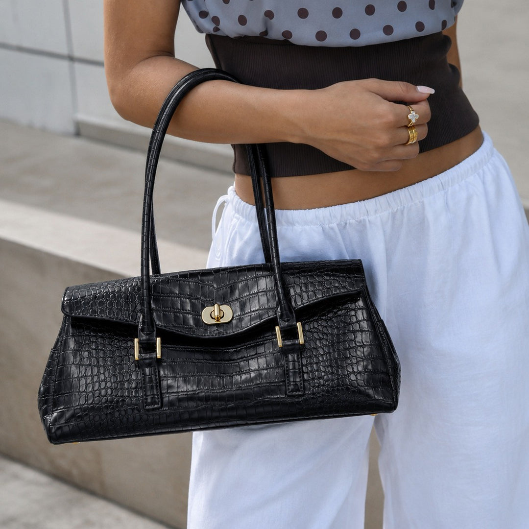 Elegant Crocodile-Effect Handbag