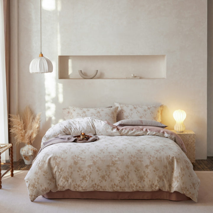 Luxurious cotton satin bedding set with fine jacquard pattern