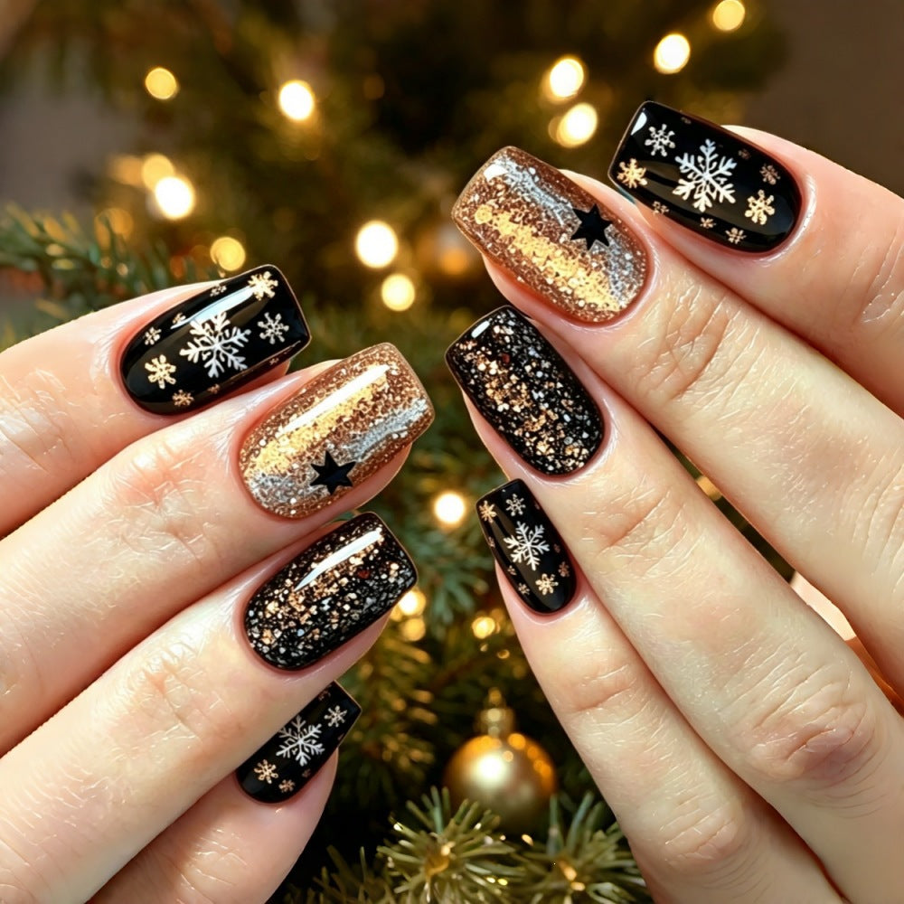 Glittering artificial nail set with Christmas design and 3D snowflakes Kalsten