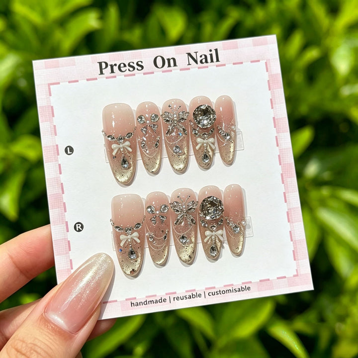 Artistic Press-On Nail Set with Floral and Patterned Designs