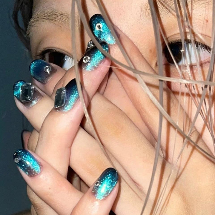 Glamorous Ombre Press-On Nail Set with Rhinestone Accents