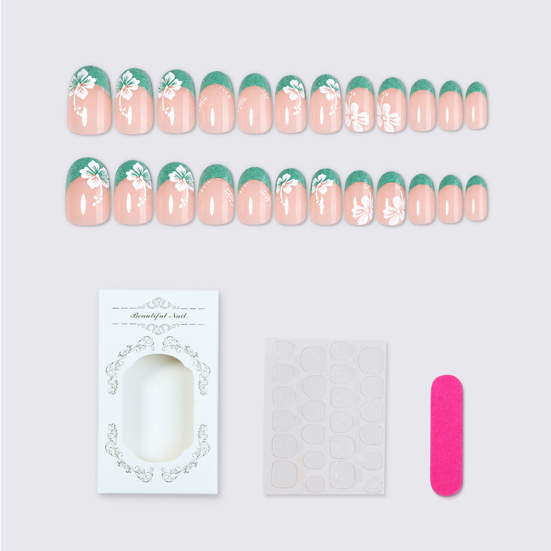 Art nail set with floral patterns and glittering accents Kalsten