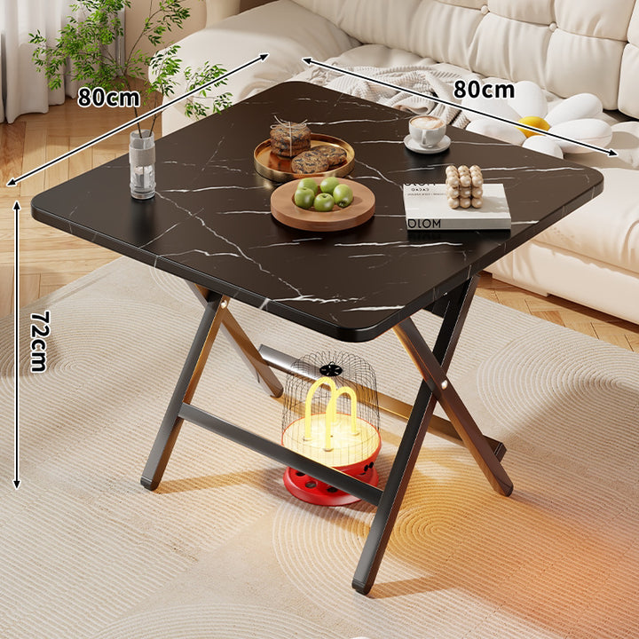 Foldable Square Coffee and Side Table with Marble-Effect Top and Collapsible X-Leg Frame