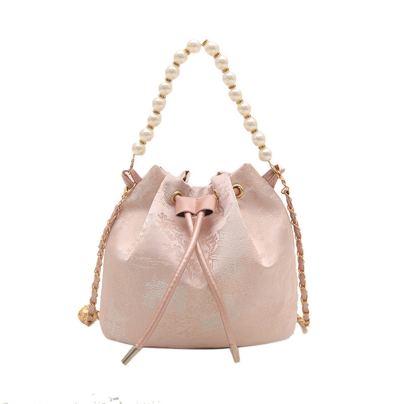 Elegant Floral Print Drawstring Bucket Bag Kalsten