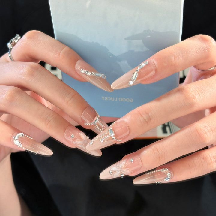 Decorative Stiletto Press-On Nails with Crystal Accents Kalsten