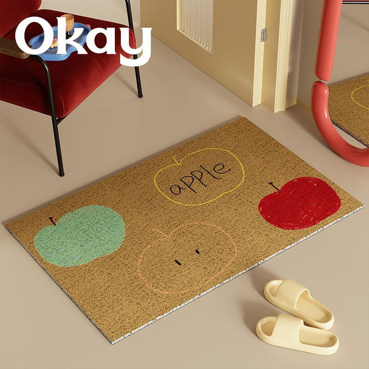 Low-Pile Absorbent Entrance Doormat with Pear Illustration and Non-Slip Backing