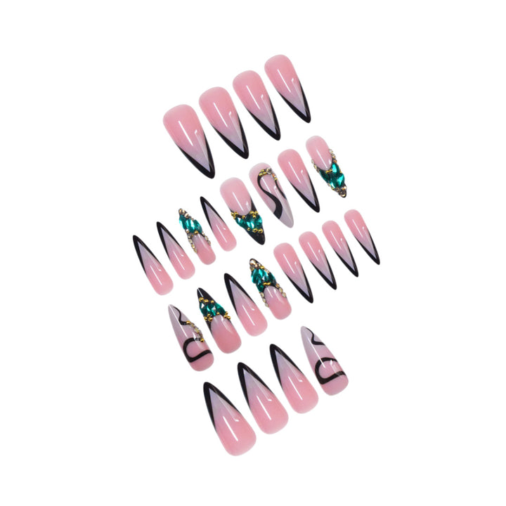 Artistic Stiletto Press-On Nail Art with Gemstone Accents Kalsten