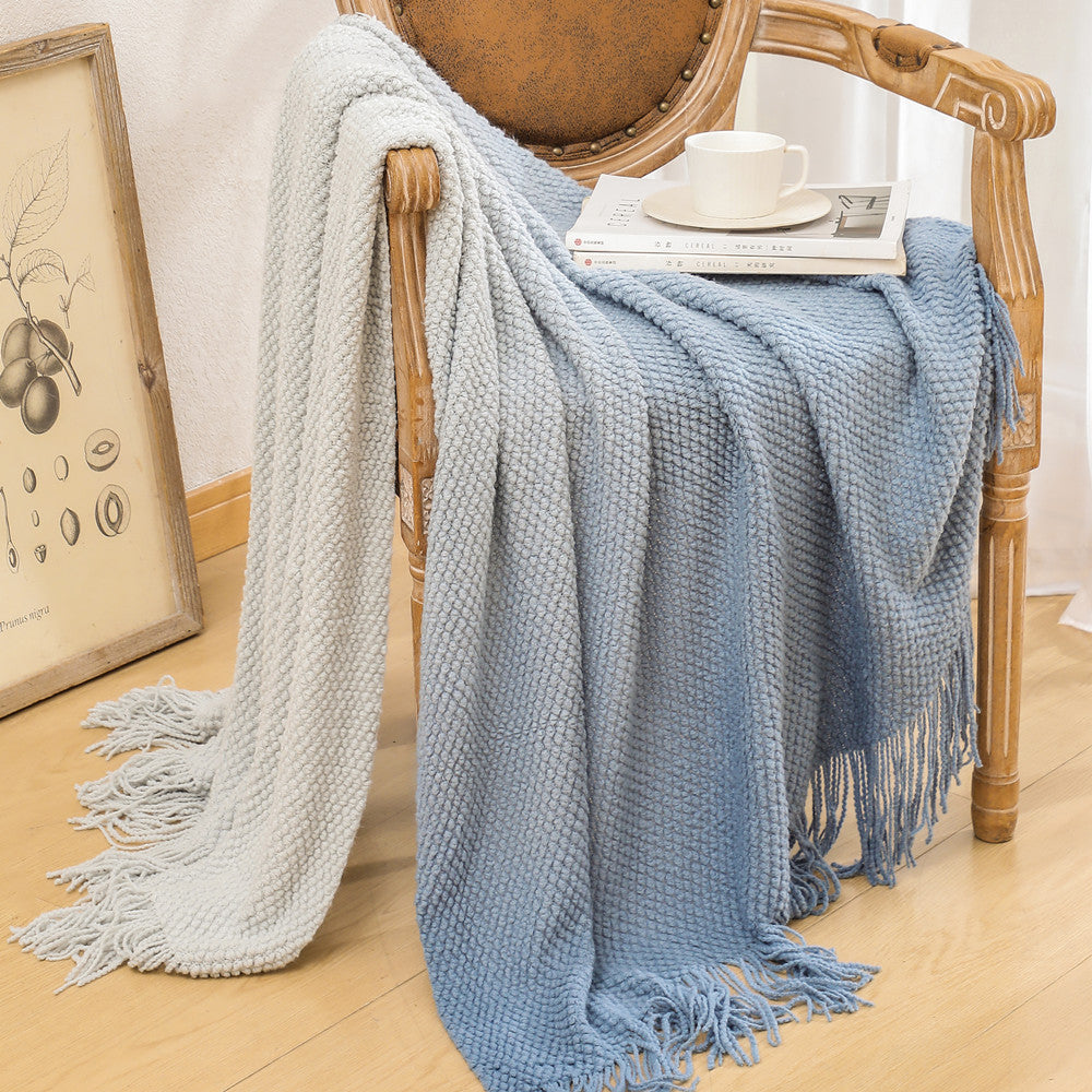 Luxury Textured Fringed Throw Blanket Kalsten