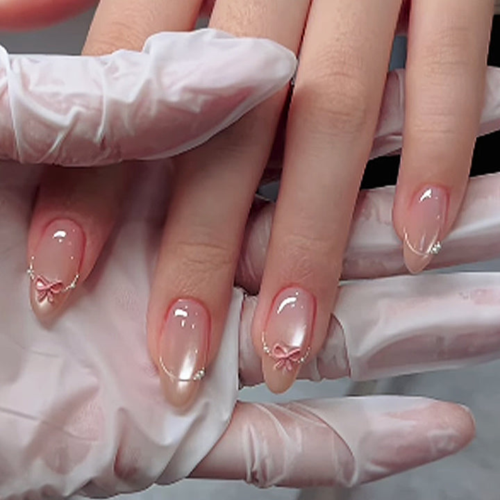 Artificial nail set with elegant bow and glitter accents Kalsten 1789119022
