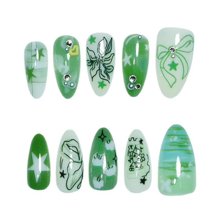Artistic Green-Themed Nail Enhancements Kalsten