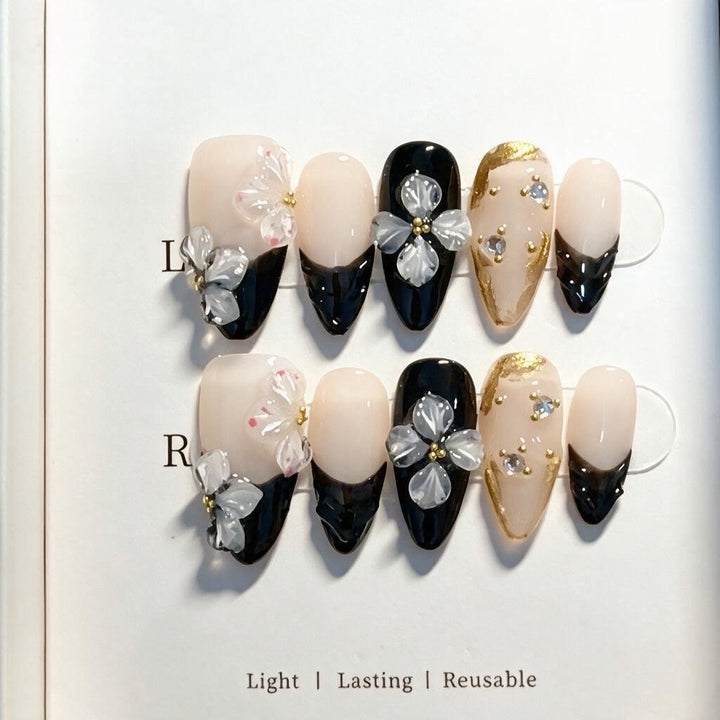 Floral Embellished Press-On Nail Art Set