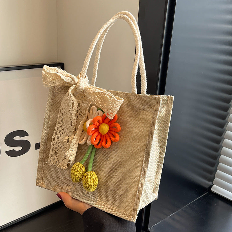 Decorative Floral Accent Tote Bag