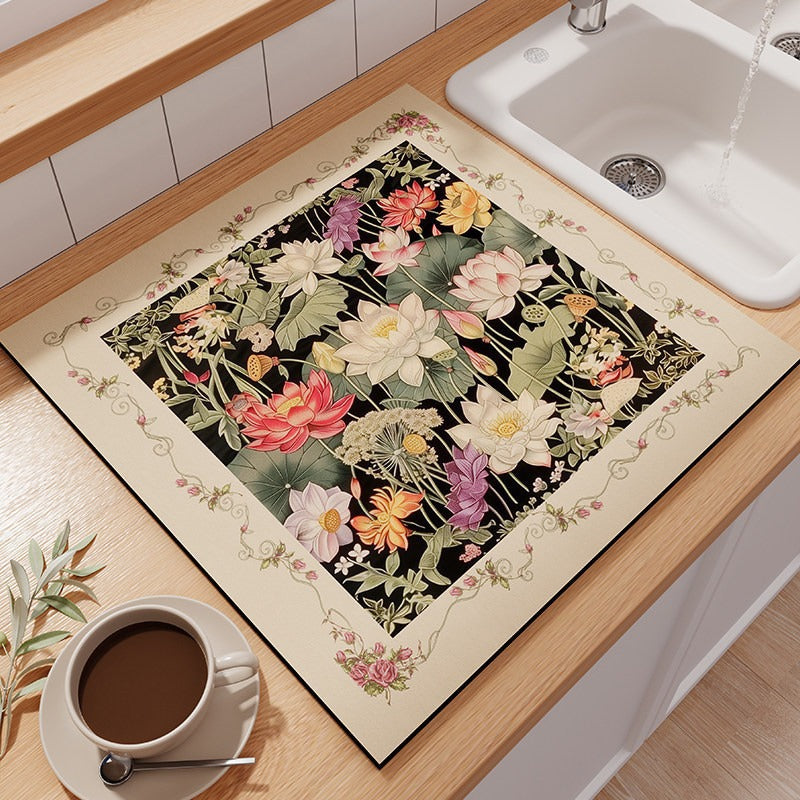 Floral-Themed Kitchen Counter Mat Kalsten