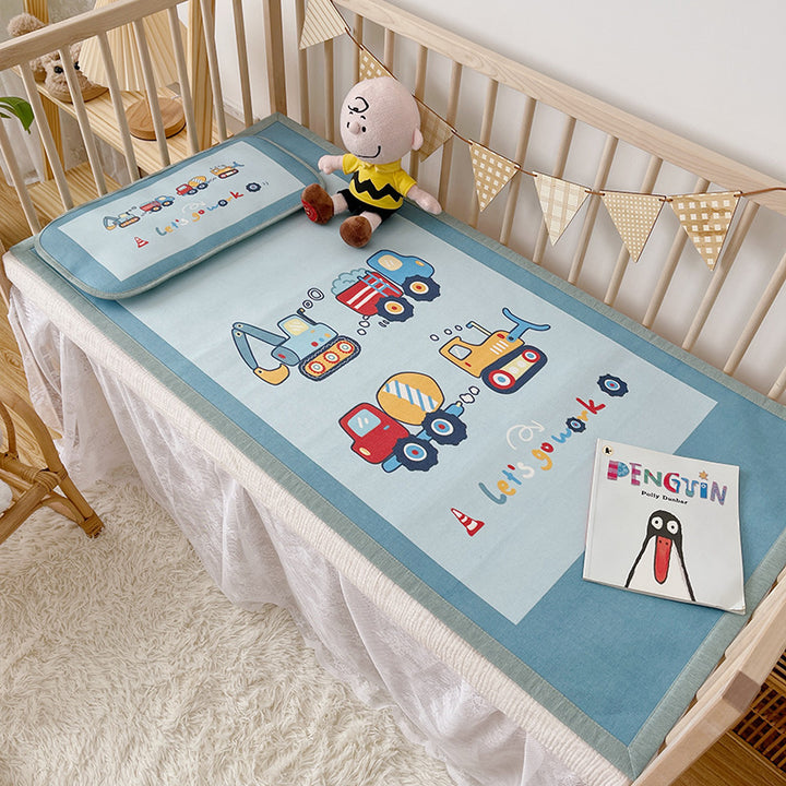 Padded baby crib mattress with good night print, non-slip bottom and wipeable cover