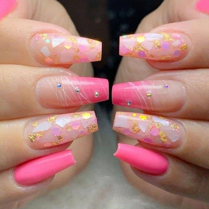 Decorative Long Press-On Nails with Rhinestone Accents and Glitter Kalsten