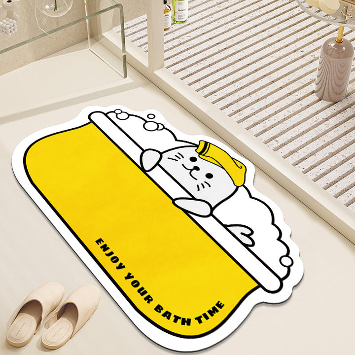 Cartoon Cat-Themed Bath Mat