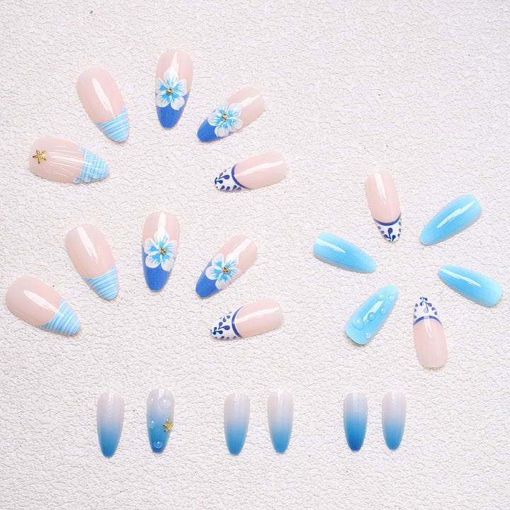 Elegant Artificial Nails with Maritime Design Kalsten
